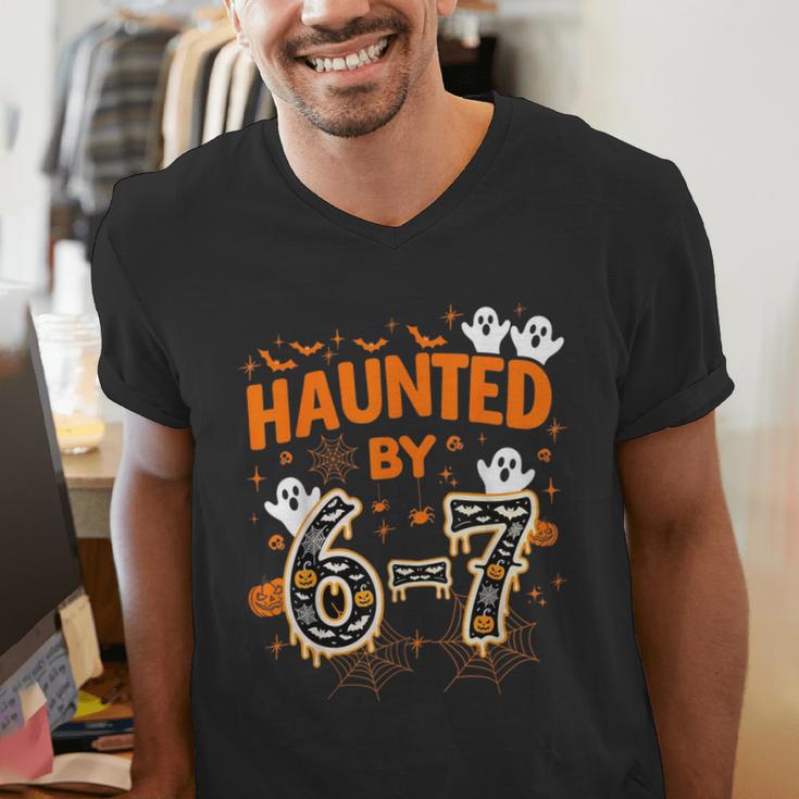 Haunted By 6-7 Halloween Math Teacher Joke Men's V-Neck T-Shirt, funny gift Haunted By 6-7 Halloween Math Teacher Joke Men's V-Neck T-Shirt, funny gift