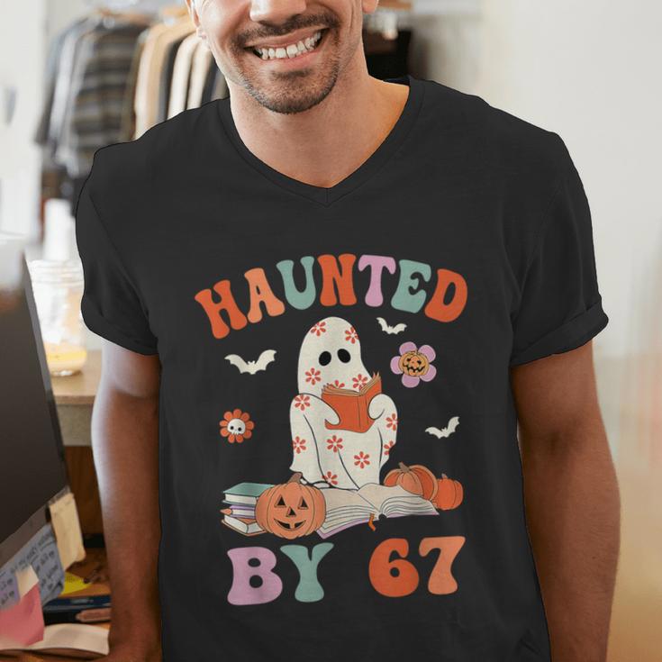 Haunted By 67 Boo Ghost Teacher 6 7 Halloween Costume Men's V-Neck T-Shirt, funny gift Haunted By 67 Boo Ghost Teacher 6 7 Halloween Costume Men's V-Neck T-Shirt, funny gift