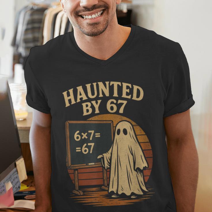Haunted By 67 Ghost Math Joke Student Halloween Nerd Teacher Men's V-Neck T-Shirt, funny gift Haunted By 67 Ghost Math Joke Student Halloween Nerd Teacher Men's V-Neck T-Shirt, funny gift