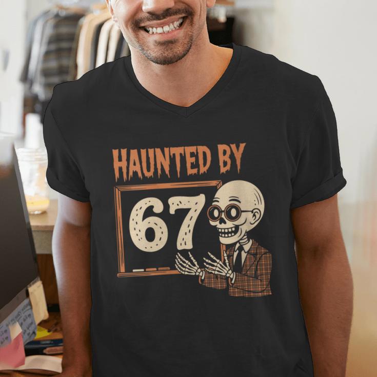 Haunted By 67 Halloween 67 Meme Six Seven Teacher Men's V-Neck T-Shirt, funny gift Haunted By 67 Halloween 67 Meme Six Seven Teacher Men's V-Neck T-Shirt, funny gift