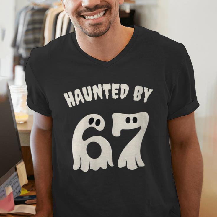 Haunted By 67 Teacher Halloween 6 7 Shirt Men's V-Neck T-Shirt, funny gift
