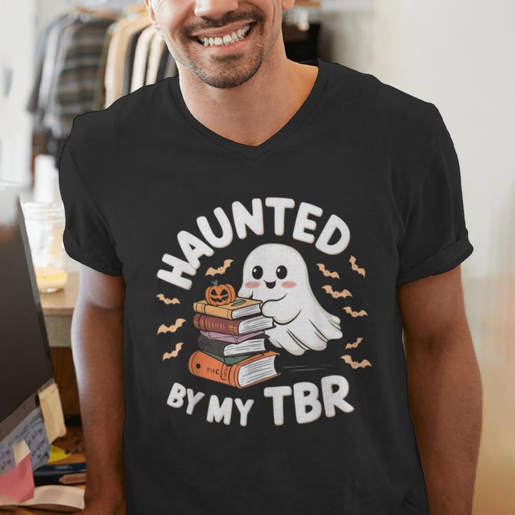 Haunted By My TBR Cute Ghost Book Reading Teacher Halloween Men's V-Neck T-Shirt, funny gift