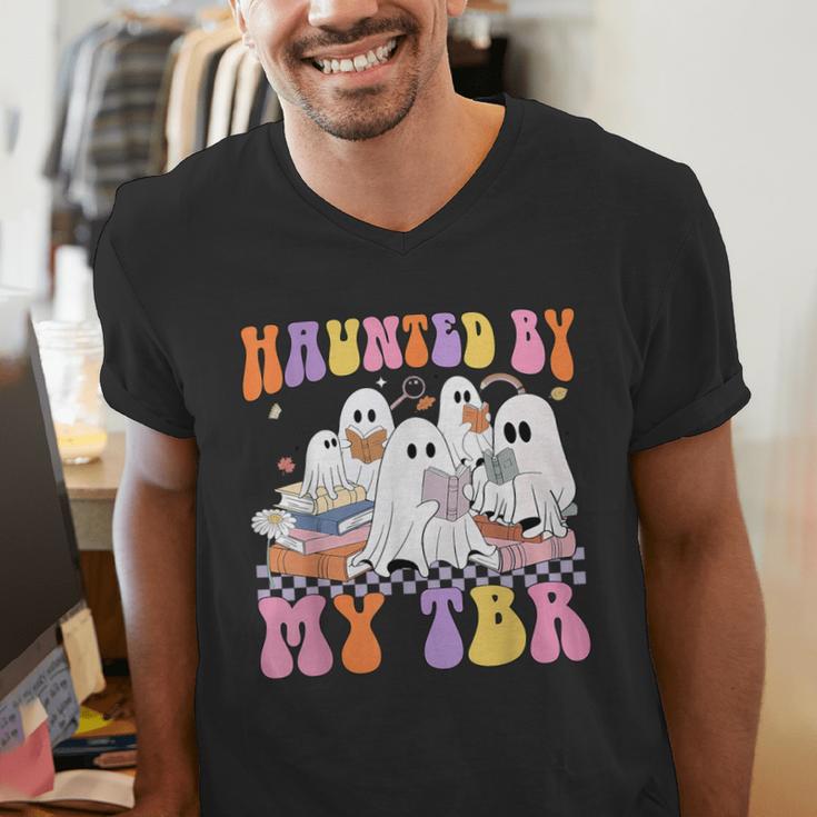 Haunted By My TBR Cute Ghosts Book Reading Teacher Halloween Men's V-Neck T-Shirt, funny gift