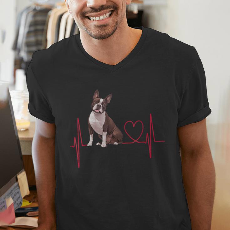 Heartbeat Boston Terrier Dog Men's V-Neck T-Shirt, funny gift