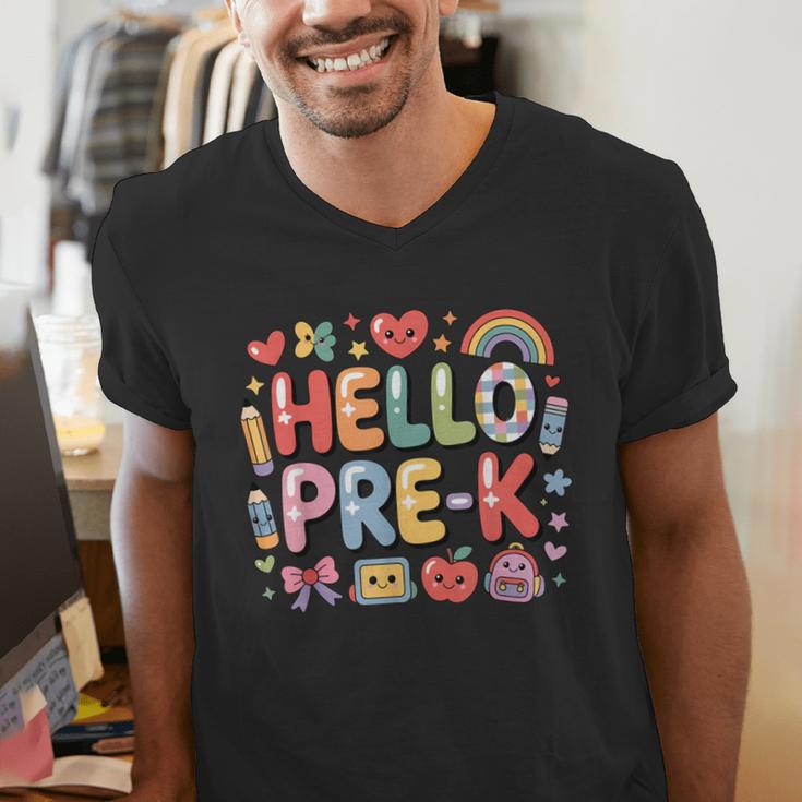 Hello Pre-K Back To School Teacher Student Fun Graphic Tee Men's V-Neck T-Shirt, funny gift