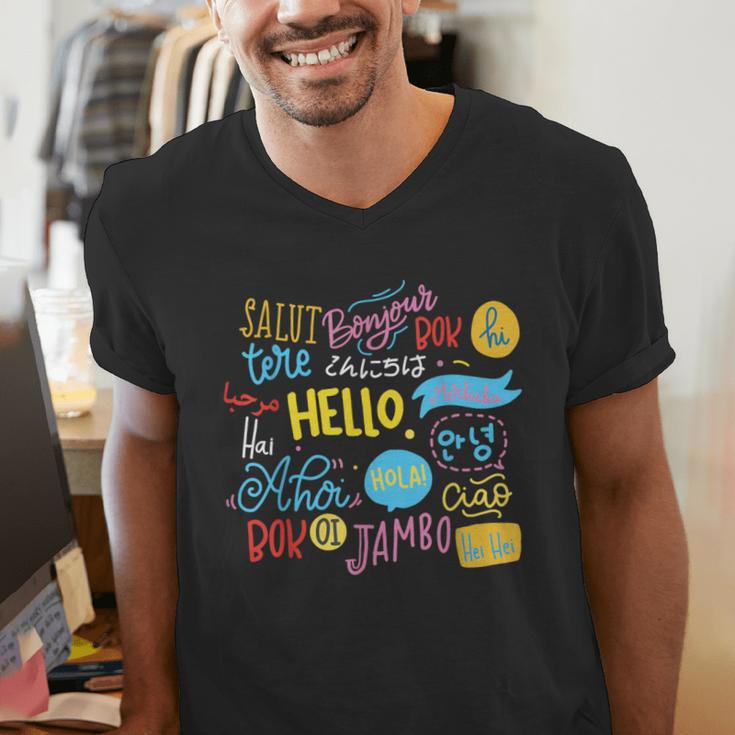 Hello Word In Different Languages Travel And Teacher Lover Men's V-Neck T-Shirt, funny gift