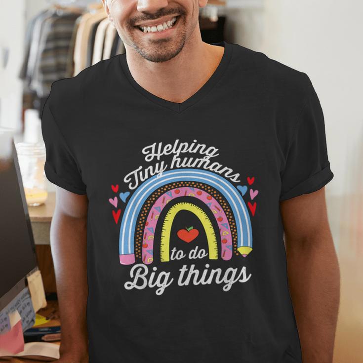 Helping Tiny Humans To Do Big Things Teacher Women Men's V-Neck T-Shirt, funny gift Helping Tiny Humans To Do Big Things Teacher Women Men's V-Neck T-Shirt, funny gift
