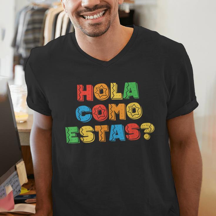 Hola Como Estas Spanish Teacher Fiesta Party Banners Men's V-Neck T-Shirt, funny gift Hola Como Estas Spanish Teacher Fiesta Party Banners Men's V-Neck T-Shirt, funny gift