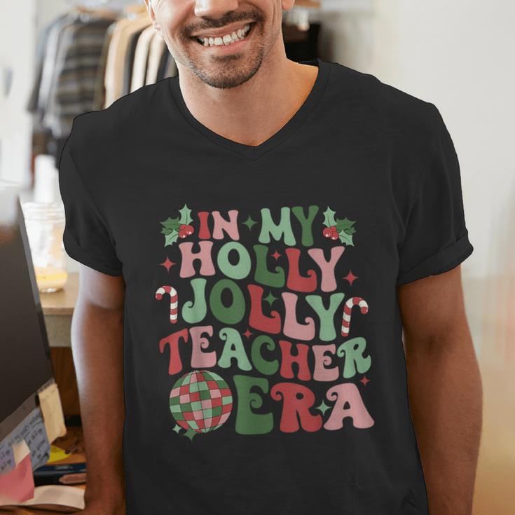 In My Holly Xmas Jolly Teacher Era Teacher Vibes Christmas For Men Women Kids Men's V-Neck T-Shirt, funny gift In My Holly Xmas Jolly Teacher Era Teacher Vibes Christmas For Men Women Kids Men's V-Neck T-Shirt, funny gift