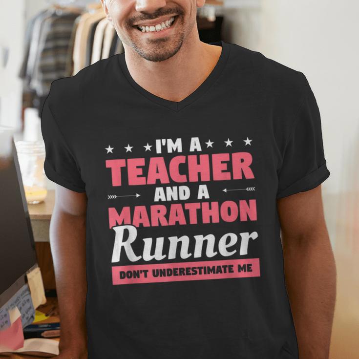 I'm A Teacher And A Marathon Runner Don't Underestimate Me Men Women Men's V-Neck T-Shirt, funny gift I'm A Teacher And A Marathon Runner Don't Underestimate Me Men Women Men's V-Neck T-Shirt, funny gift