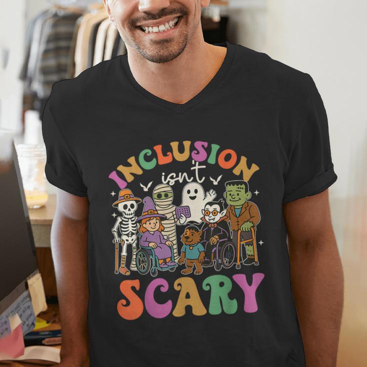Inclusion Isnt Scary Halloween Skeleton Ghost Sped Teacher Men's V-Neck T-Shirt, funny gift