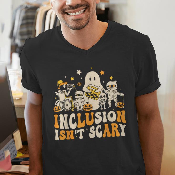 Inclusion Isn't Scary Mummy Boo Ghost Halloween SLP Teacher Men's V-Neck T-Shirt, funny gift