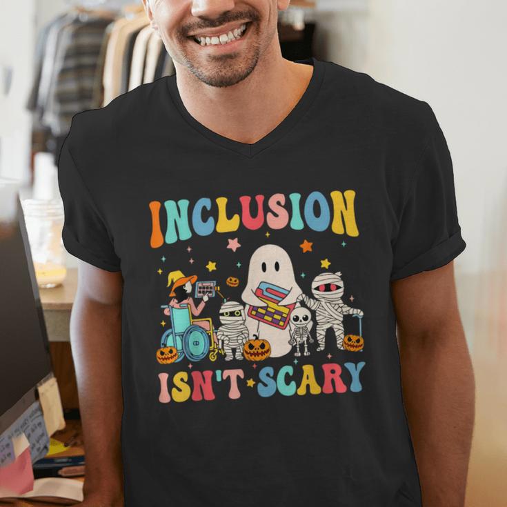Inclusion Isn't Scary SLP Halloween Sped Teacher Therapy Men's V-Neck T-Shirt, funny gift Inclusion Isn't Scary SLP Halloween Sped Teacher Therapy Men's V-Neck T-Shirt, funny gift