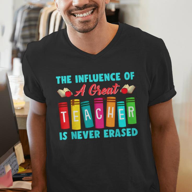 THE INFLUENCE OF A GREAT TEACHER IS NEVER ERASED Teaching For Men Women Girls Kids Men's V-Neck T-Shirt, funny gift THE INFLUENCE OF A GREAT TEACHER IS NEVER ERASED Teaching For Men Women Girls Kids Men's V-Neck T-Shirt, funny gift