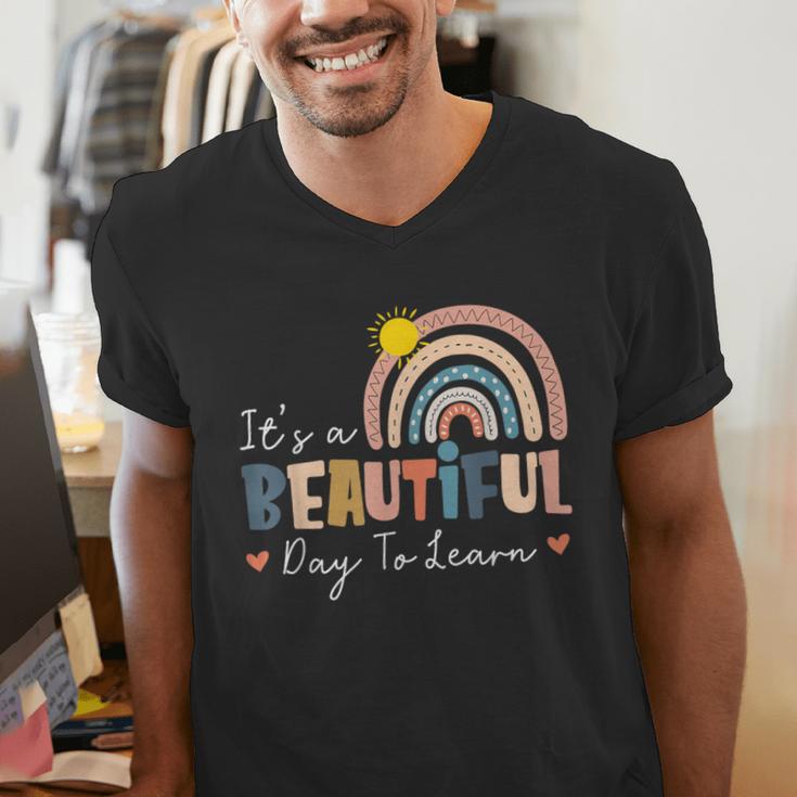 It's A Beautiful Day To Learn Cute Rainbow Boho Teacher Men's V-Neck T-Shirt, funny gift It's A Beautiful Day To Learn Cute Rainbow Boho Teacher Men's V-Neck T-Shirt, funny gift