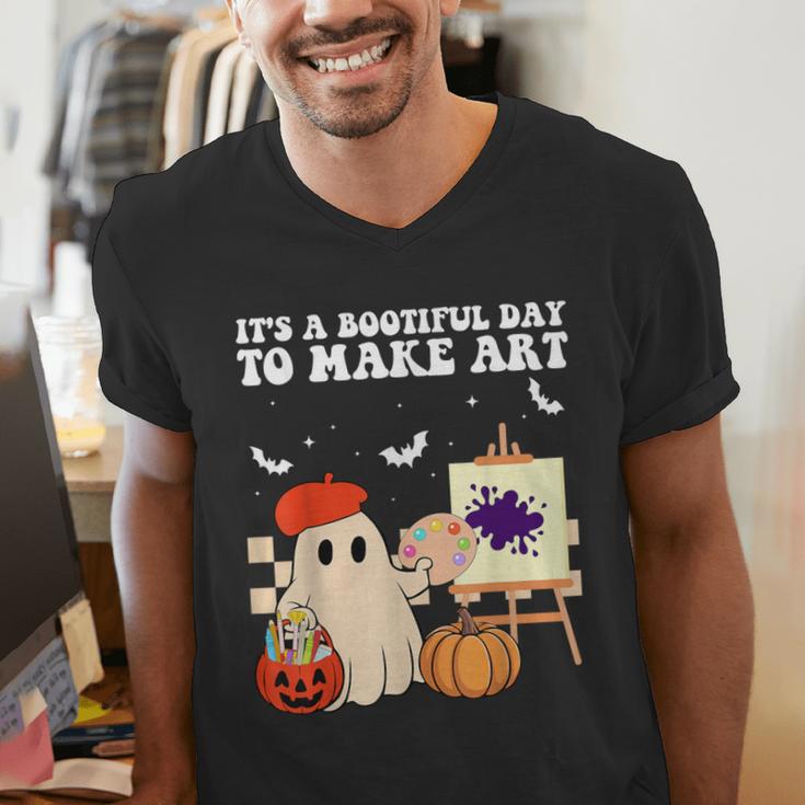 It's A Bootiful Day To Make Art Groovy Art Teacher Halloween Men's V-Neck T-Shirt, Groovy Teacher Shirts, funny gift