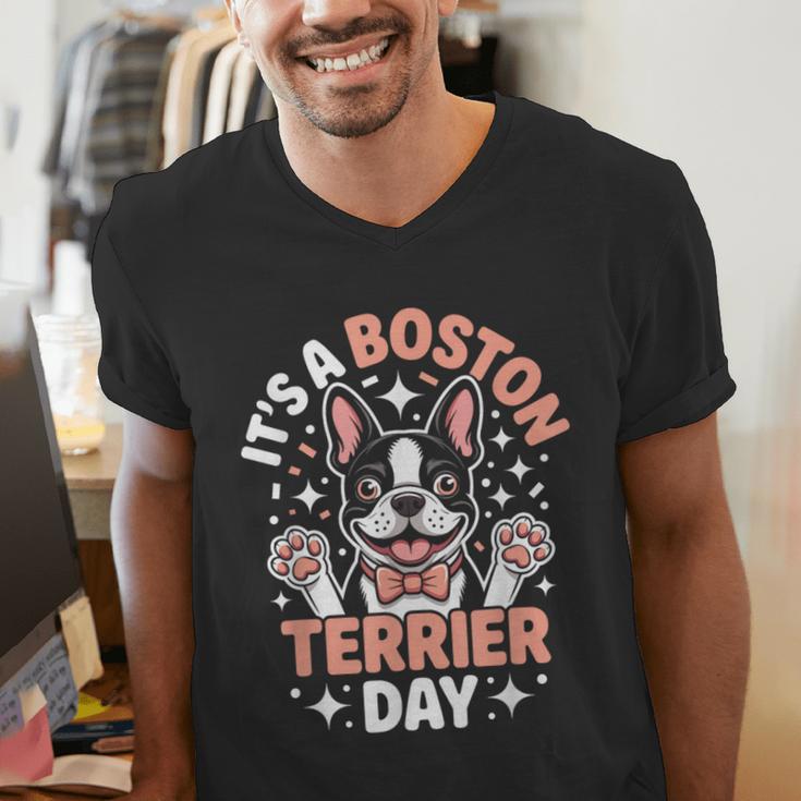 It’s A Boston Terrier Day Pet Cute Dog Lover Cartoon Men's V-Neck T-Shirt, funny gift