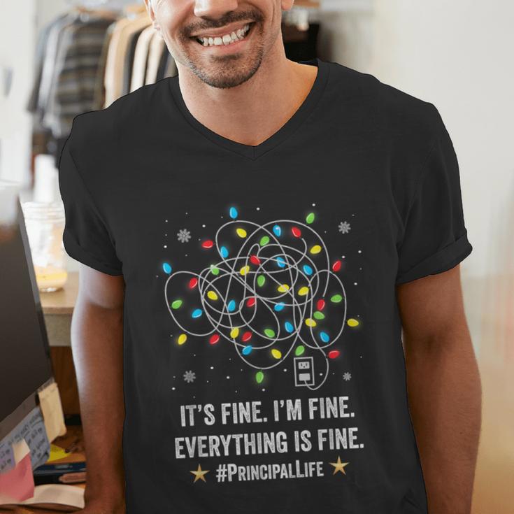 It's Fine I'm Fine Christmas Light Principal Teacher Xmas Men Women Men's V-Neck T-Shirt, funny gift