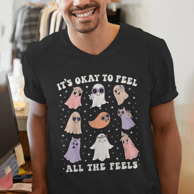 It’s Okay To Feel All The Feels Special Ed Teacher Halloween Men's V-Neck T-Shirt, funny gift It’s Okay To Feel All The Feels Special Ed Teacher Halloween Men's V-Neck T-Shirt, funny gift
