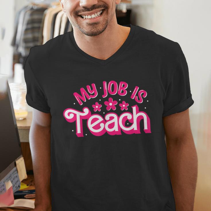 My Job Is Teach Pink Retro Female Teacher Life Women Men's V-Neck T-Shirt, funny gift My Job Is Teach Pink Retro Female Teacher Life Women Men's V-Neck T-Shirt, funny gift