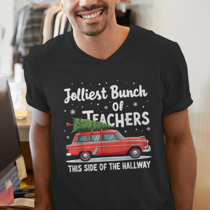 Jolliest Bunch Of Teachers This Side Of The Hallway Xmas PJ Men's V-Neck T-Shirt, funny gift