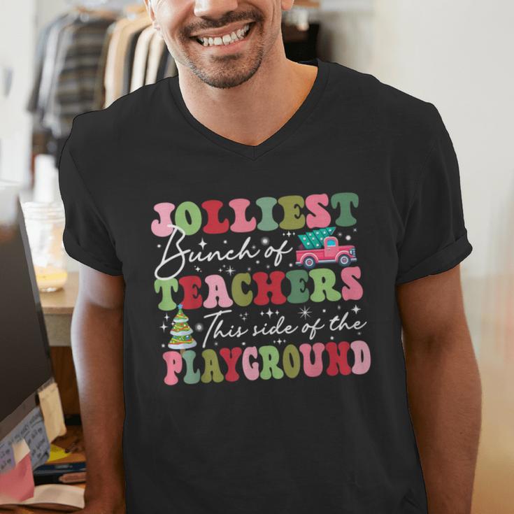 Jolliest Bunch Of Teachers This Side Of The Playground X-Mas Men's V-Neck T-Shirt, funny gift Jolliest Bunch Of Teachers This Side Of The Playground X-Mas Men's V-Neck T-Shirt, funny gift