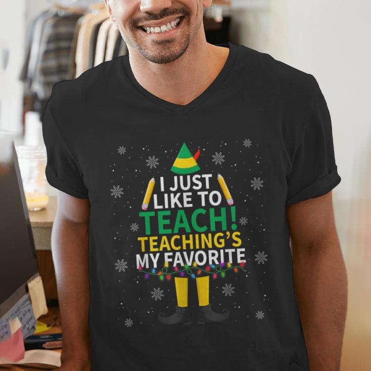 I Just Like To Teach Teaching My Favorite Christmas Teacher Men's V-Neck T-Shirt, funny gift