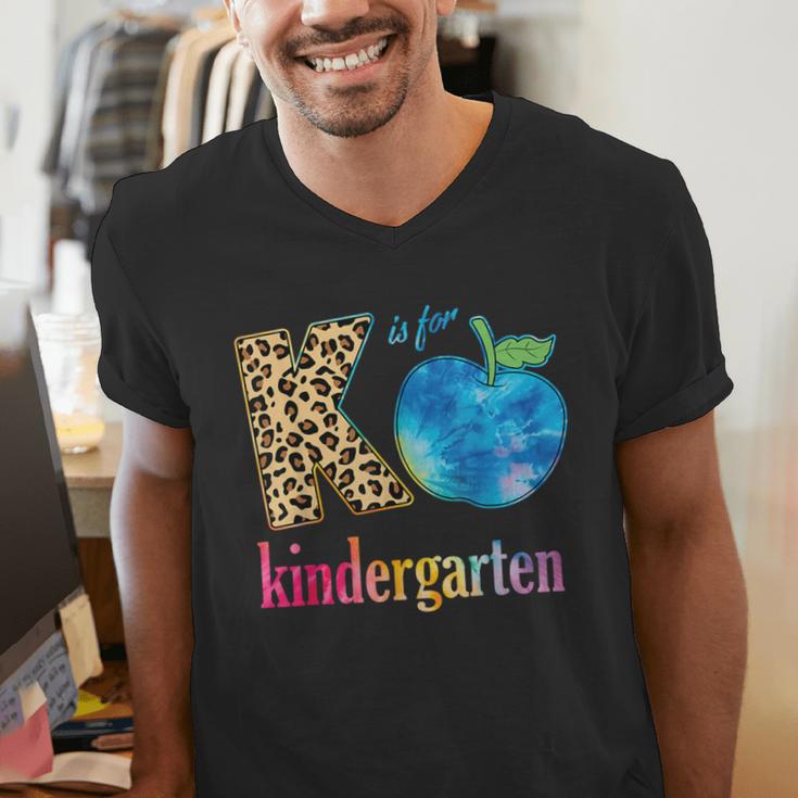 K Is For Kindergarten Teacher Tie Dye Back To School Kinder For Men Women Girls Kids Men's V-Neck T-Shirt, funny gift K Is For Kindergarten Teacher Tie Dye Back To School Kinder For Men Women Girls Kids Men's V-Neck T-Shirt, funny gift