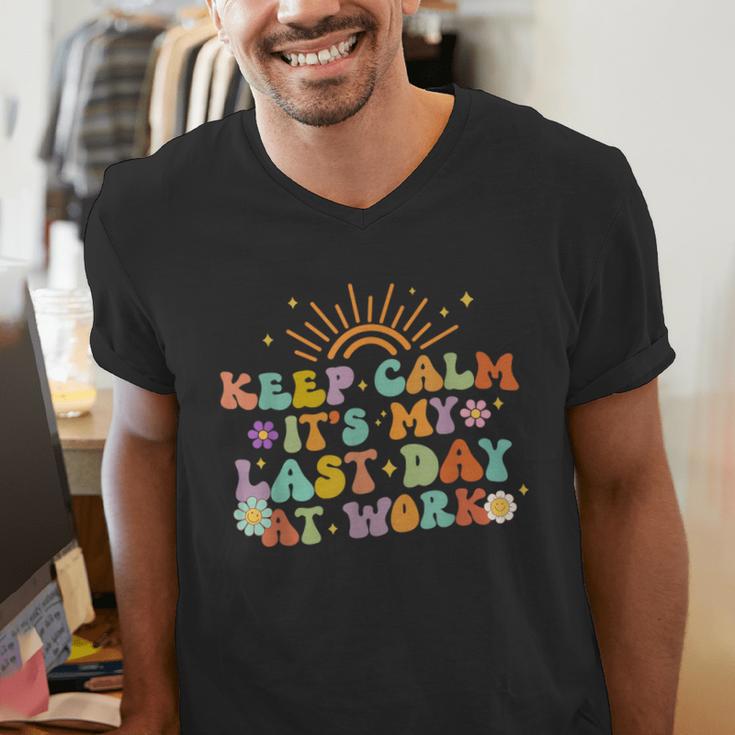 Keep Calm It's My Last Day At Work Groovy Teacher Retro Men's V-Neck T-Shirt, Groovy Teacher Shirts, funny gift Keep Calm It's My Last Day At Work Groovy Teacher Retro Men's V-Neck T-Shirt, Groovy Teacher Shirts, funny gift