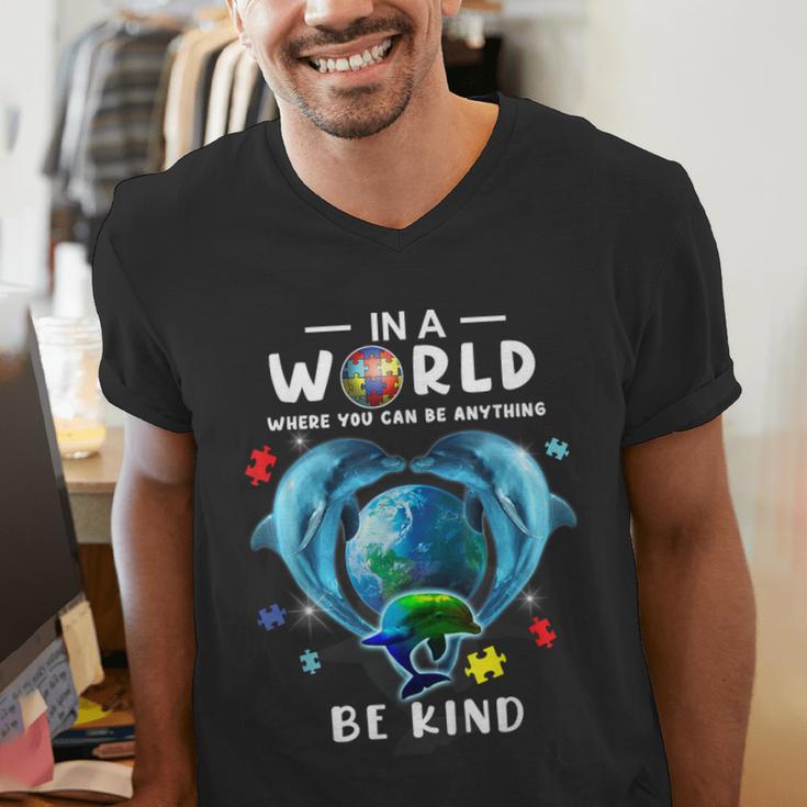 Be Kind Dolphin Autism Awareness Back To School Teacher Men Women Kids Men's V-Neck T-Shirt, funny gift