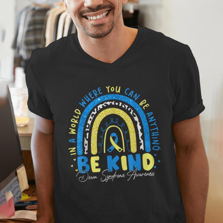 Be Kind Rainbow Down Syndrome Awareness Teacher Blue Yellow Men's V-Neck T-Shirt, funny gift Be Kind Rainbow Down Syndrome Awareness Teacher Blue Yellow Men's V-Neck T-Shirt, funny gift