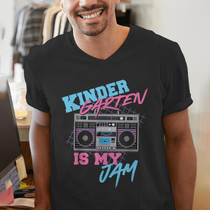 Kindergarten Is My Jam Vintage 80s Boombox Teacher Student Men's V-Neck T-Shirt, funny gift