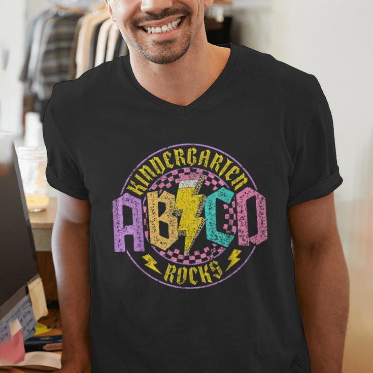 Kindergarten Rocks ABCD Back To School Rock Teacher Men's V-Neck T-Shirt, funny gift Kindergarten Rocks ABCD Back To School Rock Teacher Men's V-Neck T-Shirt, funny gift