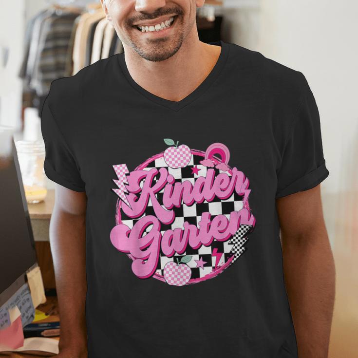 Kindergarten Teacher Women Checkered First Day Of School Men's V-Neck T-Shirt, funny gift