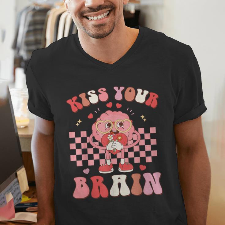 Kiss Your Brain Valentines Test Day Teacher Squad Kids Men's V-Neck T-Shirt, funny gift