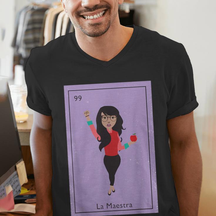 La Maestra Mexican Bingo Card Teacher Lottery Card Men's V-Neck T-Shirt, funny gift