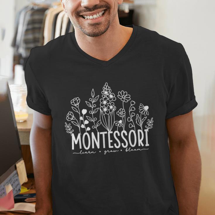 Learn Grow Bloom Wildflowers Appreciation Montessori Teacher Men's V-Neck T-Shirt, funny gift