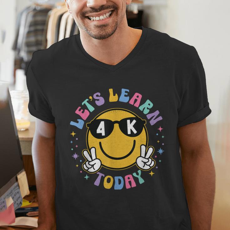 Lets Learn Today Shirt Smile Face 4K Teacher Back To School Men's V-Neck T-Shirt, funny gift