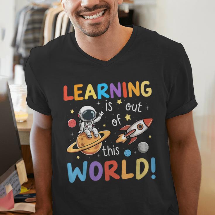 Learning Is Out Of This World Space Back To School Teacher Men's V-Neck T-Shirt, funny gift