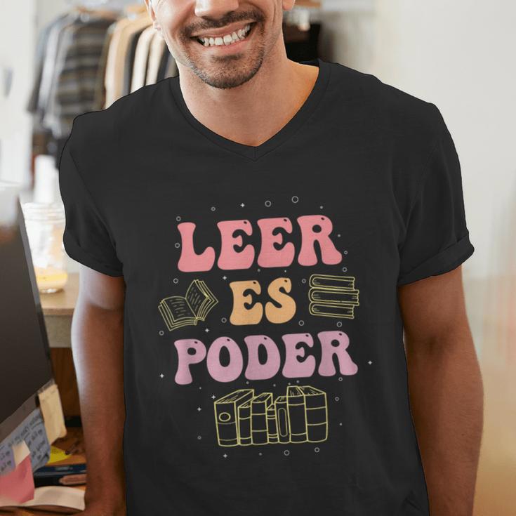Leer Es Poder Groovy Spanish Teacher Bilingual Maestra Men Women Men's V-Neck T-Shirt, Groovy Teacher Shirts, funny gift