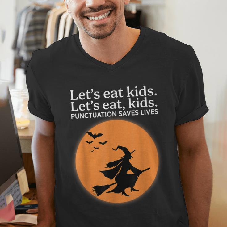 Let's Eat Kids Punctuation Saves Live Witch Grammar Teacher Men's V-Neck T-Shirt, funny gift