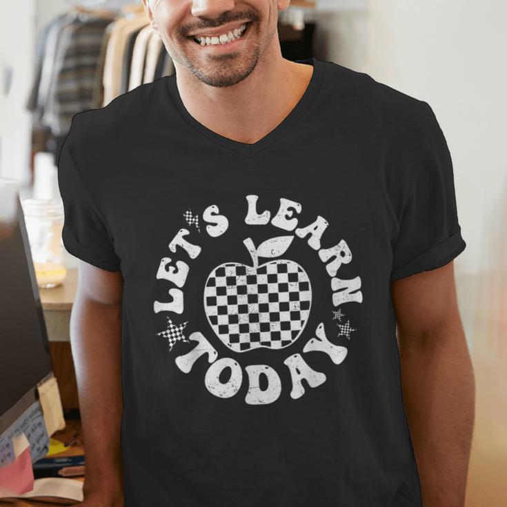 Let's Learn Today Checkered Apple Back To School Teacher Men's V-Neck T-Shirt, funny gift