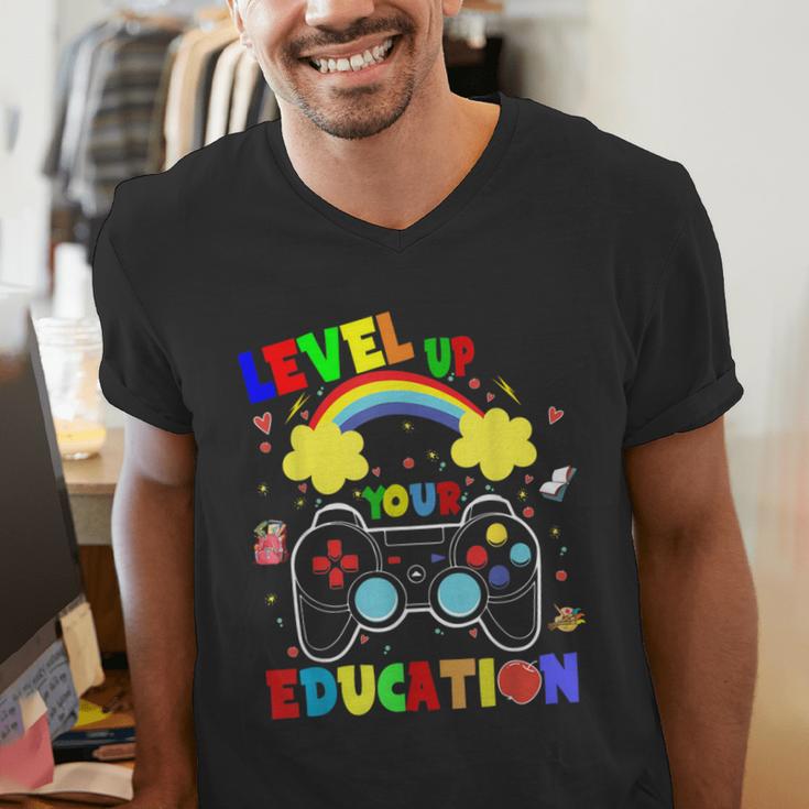 Level Up Your Education Gaming Inspired Teacher Gamers For Men Women Kids Men's V-Neck T-Shirt, funny gift Level Up Your Education Gaming Inspired Teacher Gamers For Men Women Kids Men's V-Neck T-Shirt, funny gift