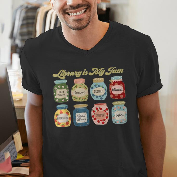 Library Is My Jam Librarian Appreciation Reading Teacher Men's V-Neck T-Shirt, funny gift Library Is My Jam Librarian Appreciation Reading Teacher Men's V-Neck T-Shirt, funny gift