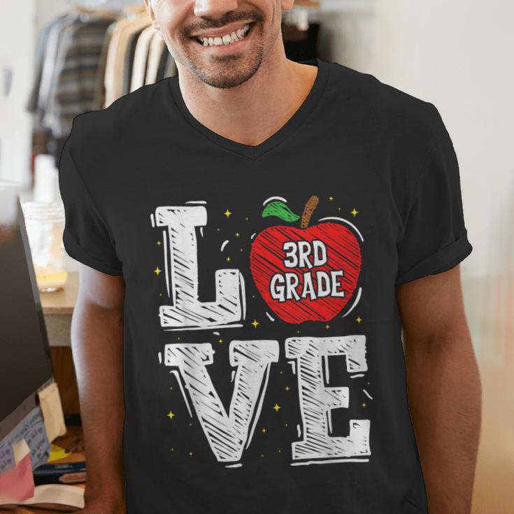 LOVE Apple 3rd Grade Teacher Student School Men's V-Neck T-Shirt, funny gift