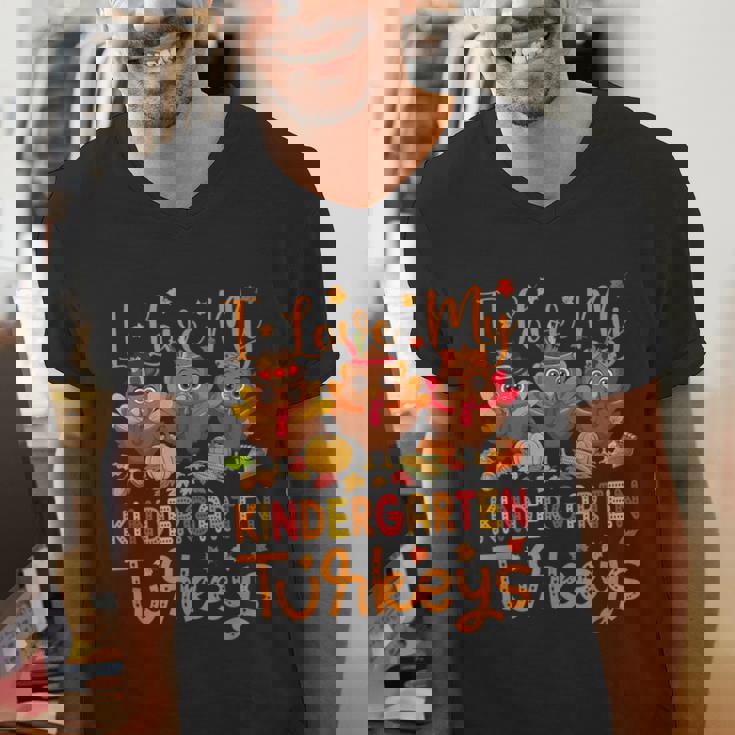 I Love My Kindergarten Turkeys Thanksgiving Teacher Students Men&#x27;s V-Neck T-Shirt, funny gift