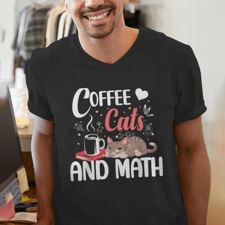 I Love Math Cats And Coffee Heart Mathematics Teacher Men's V-Neck T-Shirt, funny gift