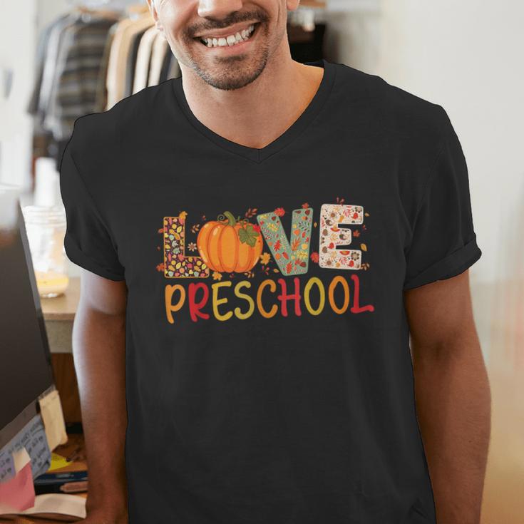 Love Preschool Happy Fall Thanksgiving Women Teacher Men's V-Neck T-Shirt, funny gift Love Preschool Happy Fall Thanksgiving Women Teacher Men's V-Neck T-Shirt, funny gift
