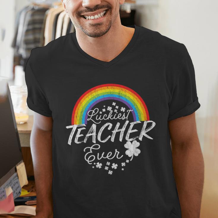 Luckiest Teacher Ever Rainbow- St Patricks Day Teacher Men's V-Neck T-Shirt, funny gift Luckiest Teacher Ever Rainbow- St Patricks Day Teacher Men's V-Neck T-Shirt, funny gift