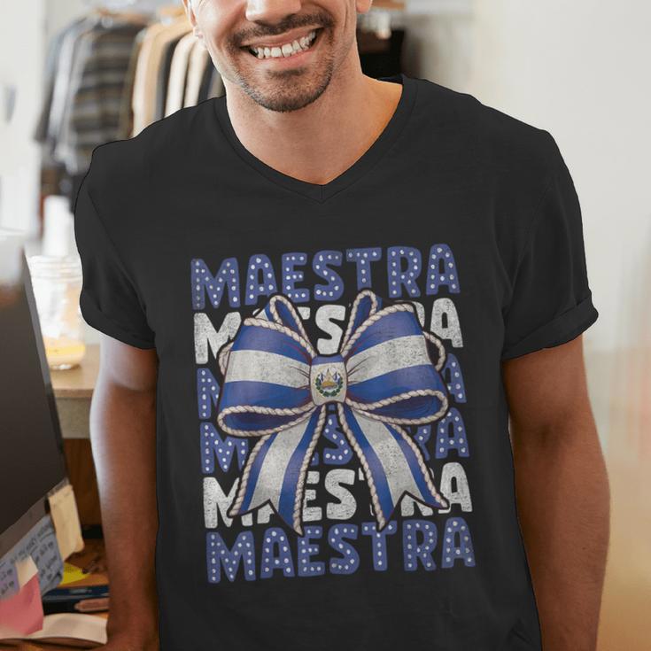 Maestra El Salvador Coquette Bow Hispanic Spanish Teacher Men's V-Neck T-Shirt, funny gift Maestra El Salvador Coquette Bow Hispanic Spanish Teacher Men's V-Neck T-Shirt, funny gift